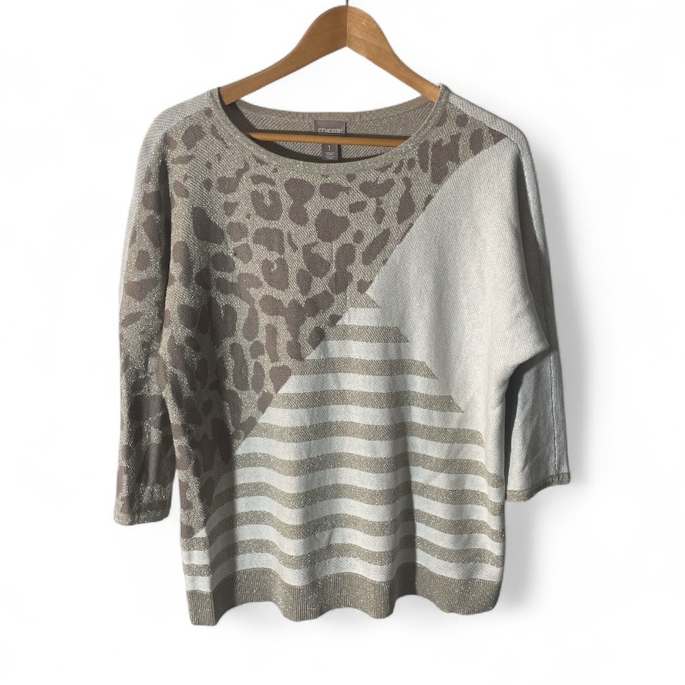 Z2 Chicos size 1 (small) Animal Print Sweater - Gold Sparkle